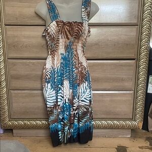 French Connection Brown, Teal & Cream Tropical Maxi Dress